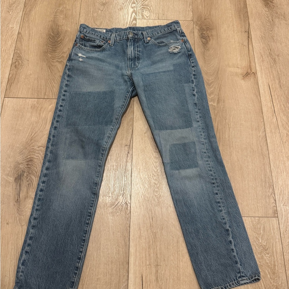 Vintage Levi's Distressed patchwork Blue Straight… - image 1